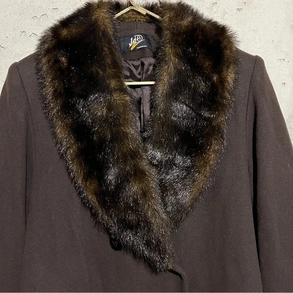 Vtg Jo-D Brown Wool Long Coat Faux Fur Collar Women’s Size Medium M - Picture 2 of 8